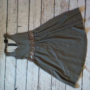 Dolan T Shirt Messina Gray White Striped Beaded Waist Cotton Blend Dress XS